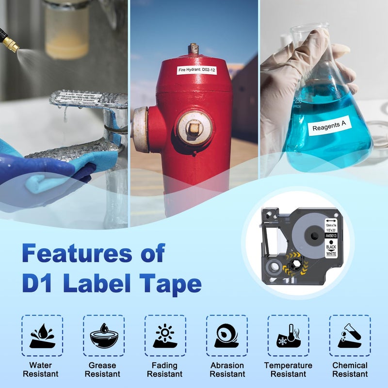 COLORWING 6-Pack Compatible Dymo D1 Label Tape 45013 1/2 Inch x 23 Ft Replace DYMO Label Maker Refills d1 a45013 S0720530  Black on White  for Dymo LabelManager 160 280 210D 360D 420P PnP - Image 4
